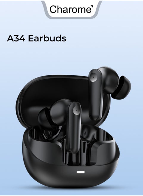 A34 True Wireless Earphones: Active Noise Cancellation (ANC) + Environmental Noise Cancellation (ENC), Superior Sound Quality, Long Battery Life, Bluetooth 5.0, Sweat-Resistant, Touch Controls, and Compact Charging Case