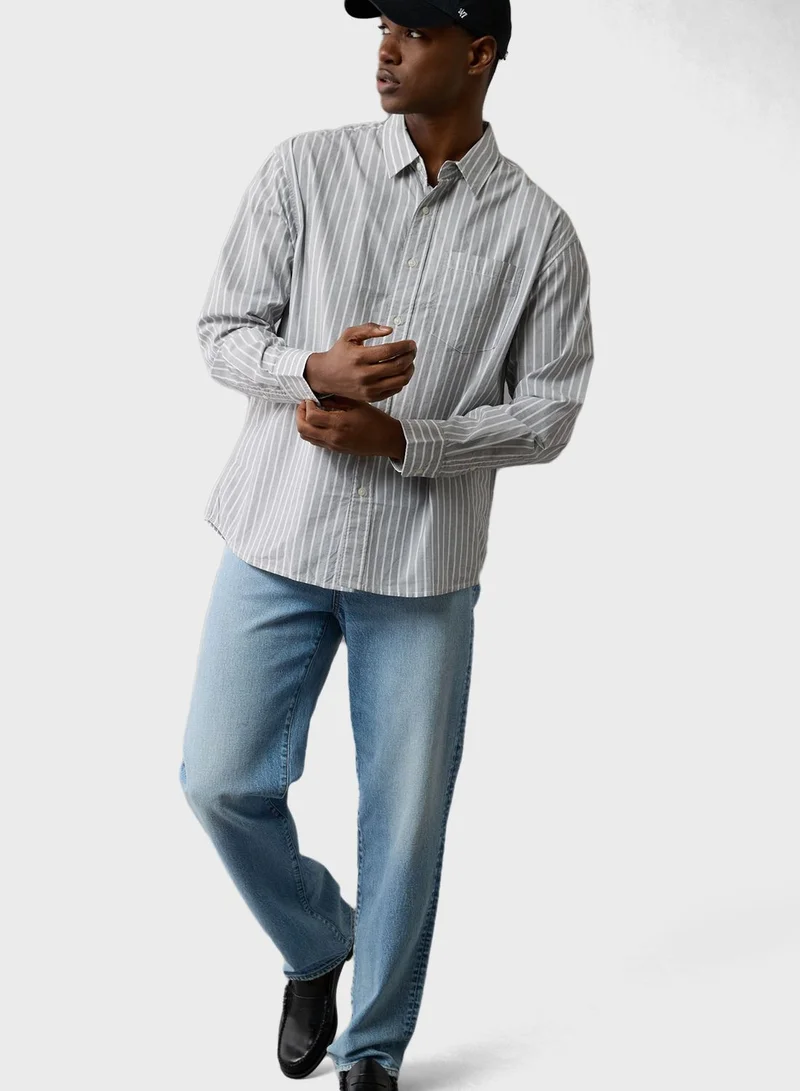 American Eagle Stripe Detailed Relaxed Fit Poplin Shirt
