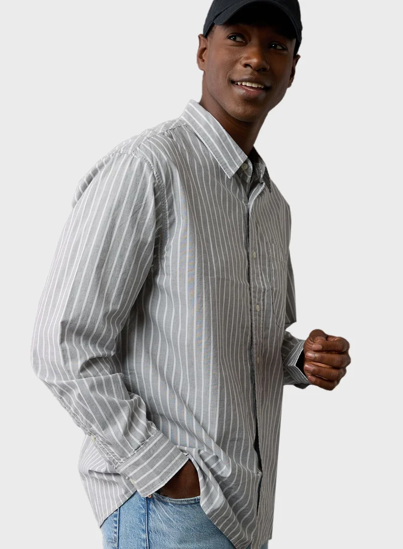 American Eagle Stripe Detailed Relaxed Fit Poplin Shirt