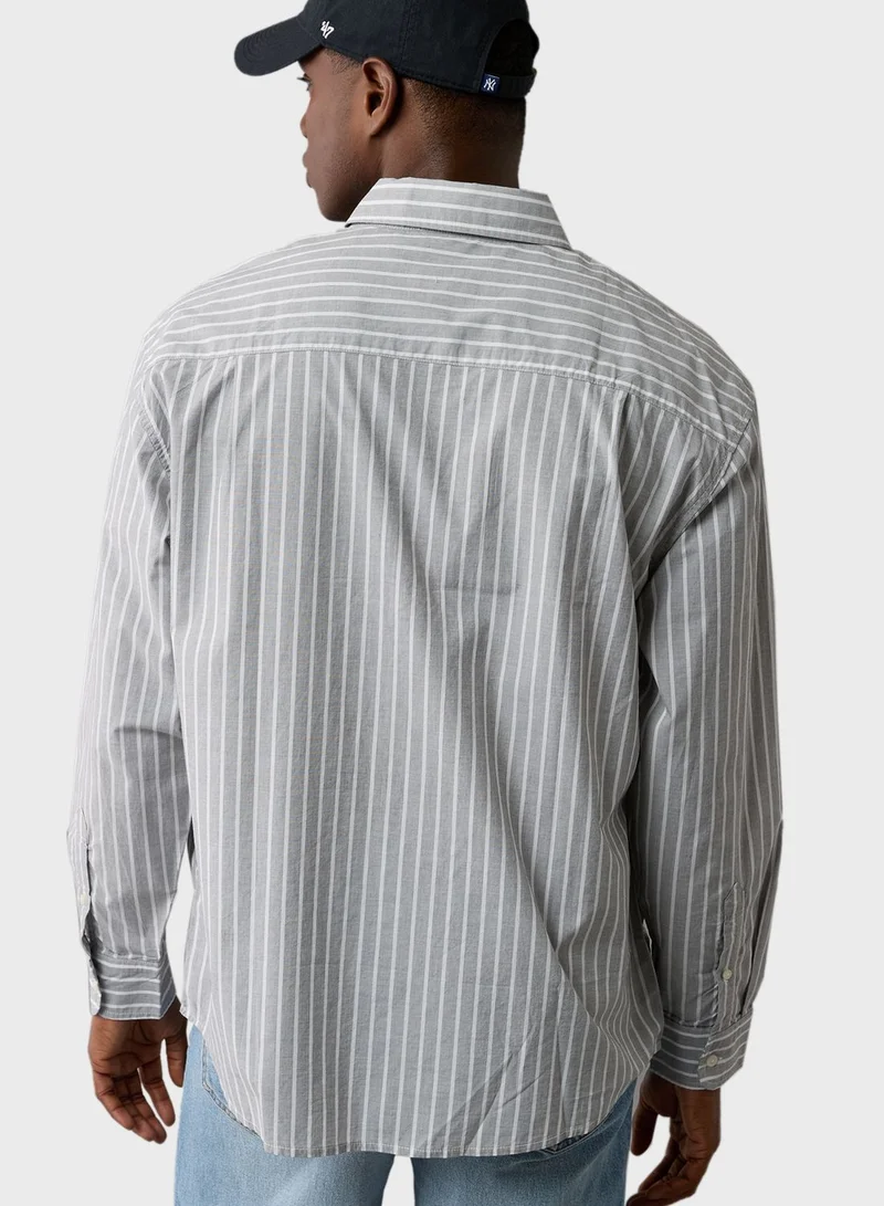 American Eagle Stripe Detailed Relaxed Fit Poplin Shirt