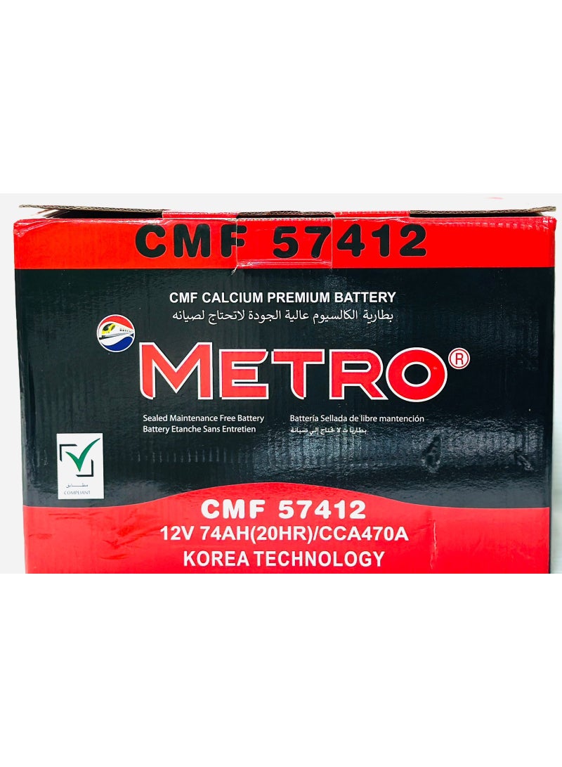 مترو بطارية سيارة 12 فولت 74 أمبير/ساعة 57412 / DIN74L - Image 2