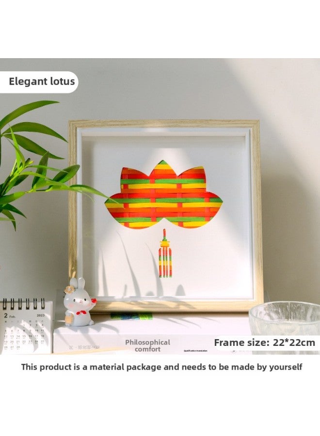 Year's Bamboo Painting Spring Festival Handmade Diy Materials National Tide Cultural Creation Table Parent-Child Warm-up Year Of The Snake Group Building Activities-Color:Qingya Lotus-brown Photo Frame (bamboo Material Pack)  - Image 1