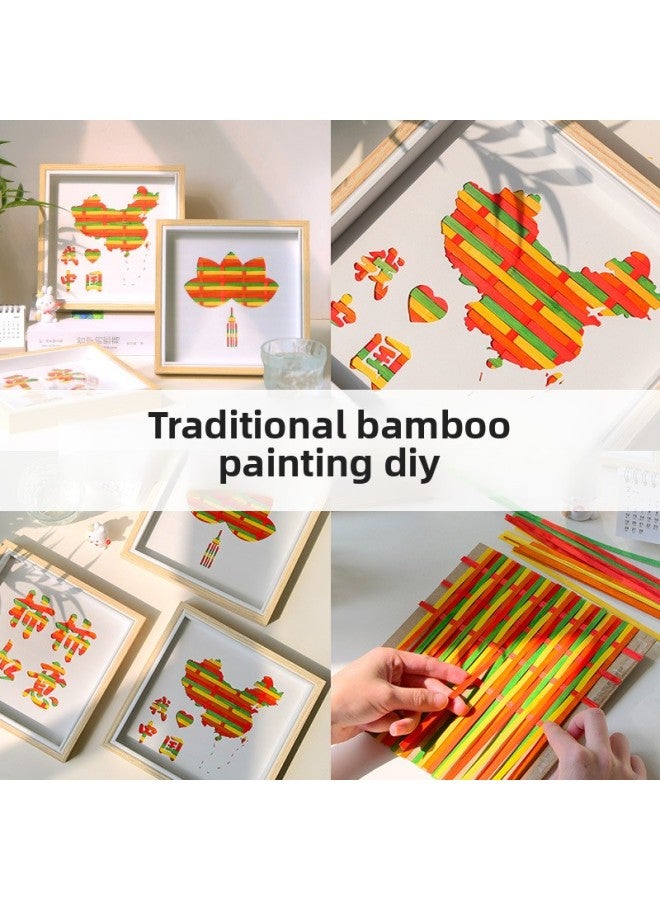 Year's Bamboo Painting Spring Festival Handmade Diy Materials National Tide Cultural Creation Table Parent-Child Warm-up Year Of The Snake Group Building Activities-Color:Qingya Lotus-brown Photo Frame (bamboo Material Pack)  - Image 2
