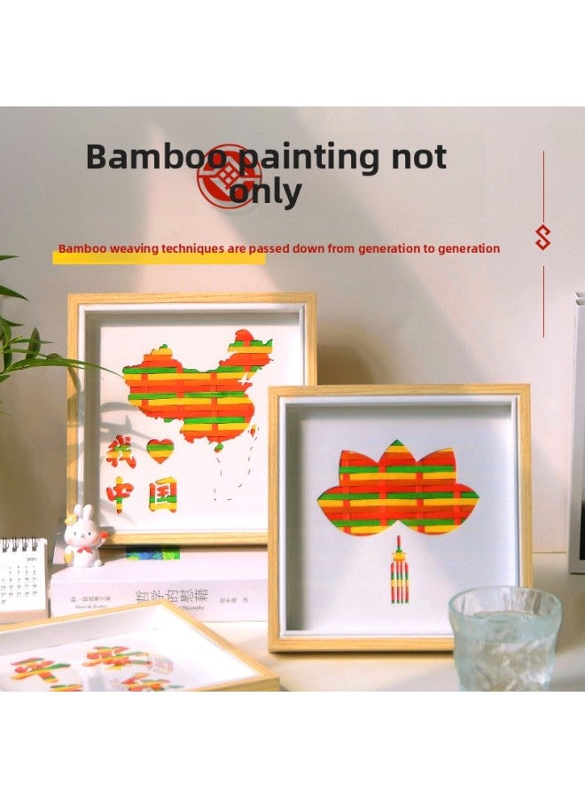 Year's Bamboo Painting Spring Festival Handmade Diy Materials National Tide Cultural Creation Table Parent-Child Warm-up Year Of The Snake Group Building Activities-Color:Qingya Lotus-brown Photo Frame (bamboo Material Pack)  - Image 3
