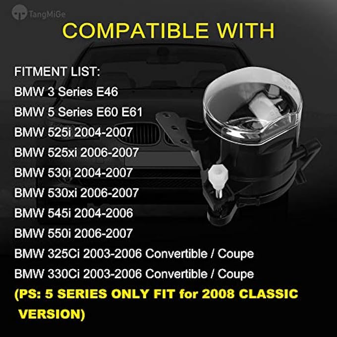 TangMiGe Fog Lights Compatible With Bmw E60 E61 525I 525Xi 530I 530Xi 545I 550I  E46 325Ci 330Ci  E90 E91 325I 325Xi 328I 328Xi 330I 330Xi 335D 335I 335Xi  E63 E64 645Ci 650I E83 X3 M3 3 5 6 Serie - Image 3