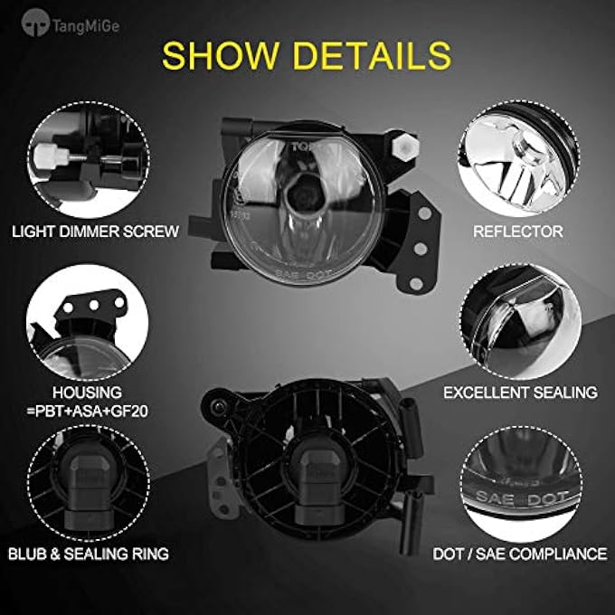 TangMiGe Fog Lights Compatible With Bmw E60 E61 525I 525Xi 530I 530Xi 545I 550I  E46 325Ci 330Ci  E90 E91 325I 325Xi 328I 328Xi 330I 330Xi 335D 335I 335Xi  E63 E64 645Ci 650I E83 X3 M3 3 5 6 Serie - Image 5