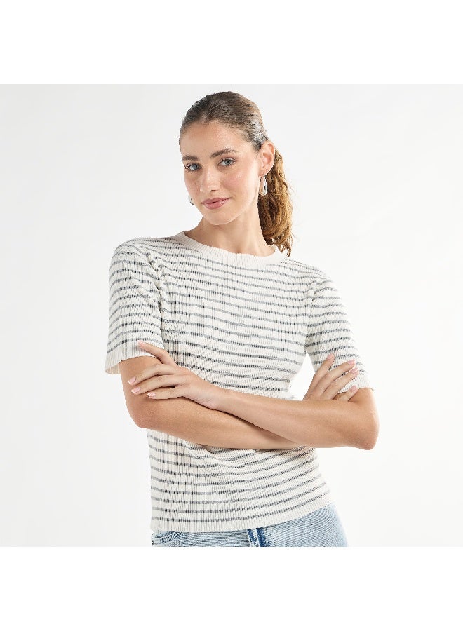 Splash FAV Striped High Neck T-shirt with Short Sleeves - Image 2