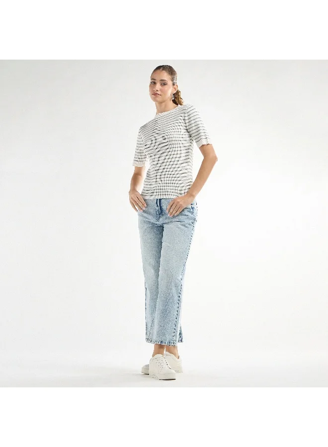 Splash FAV Striped High Neck T-shirt with Short Sleeves