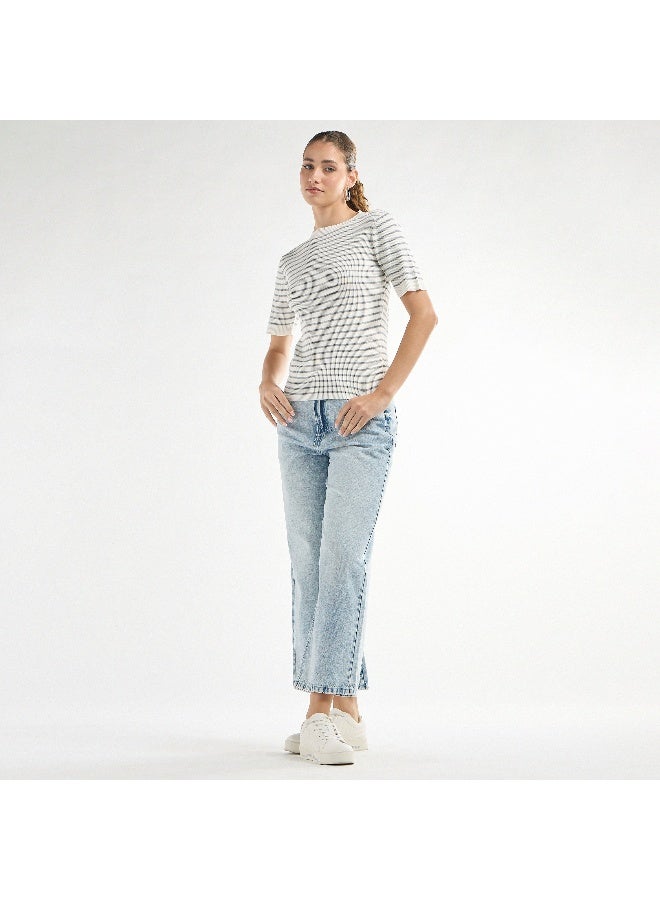 Splash FAV Striped High Neck T-shirt with Short Sleeves - Image 3