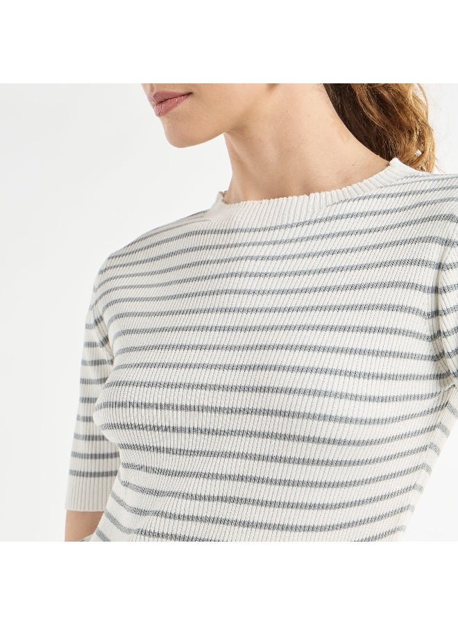 Splash FAV Striped High Neck T-shirt with Short Sleeves - Image 4