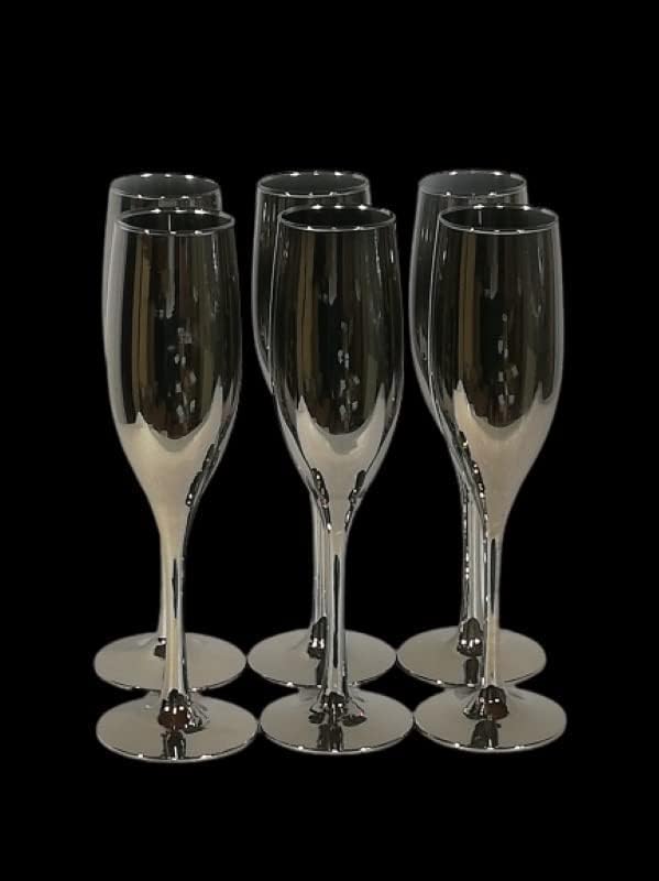 HAPPY BORN HAPPY BORN Silver Champagne Glasses chandi Flutes Coupes Wine Glass Set 165ML 6PCS Indoor Outdoor Special for Party Occasion Marriage and Birthday Vibe Family Member Gift - Image 1