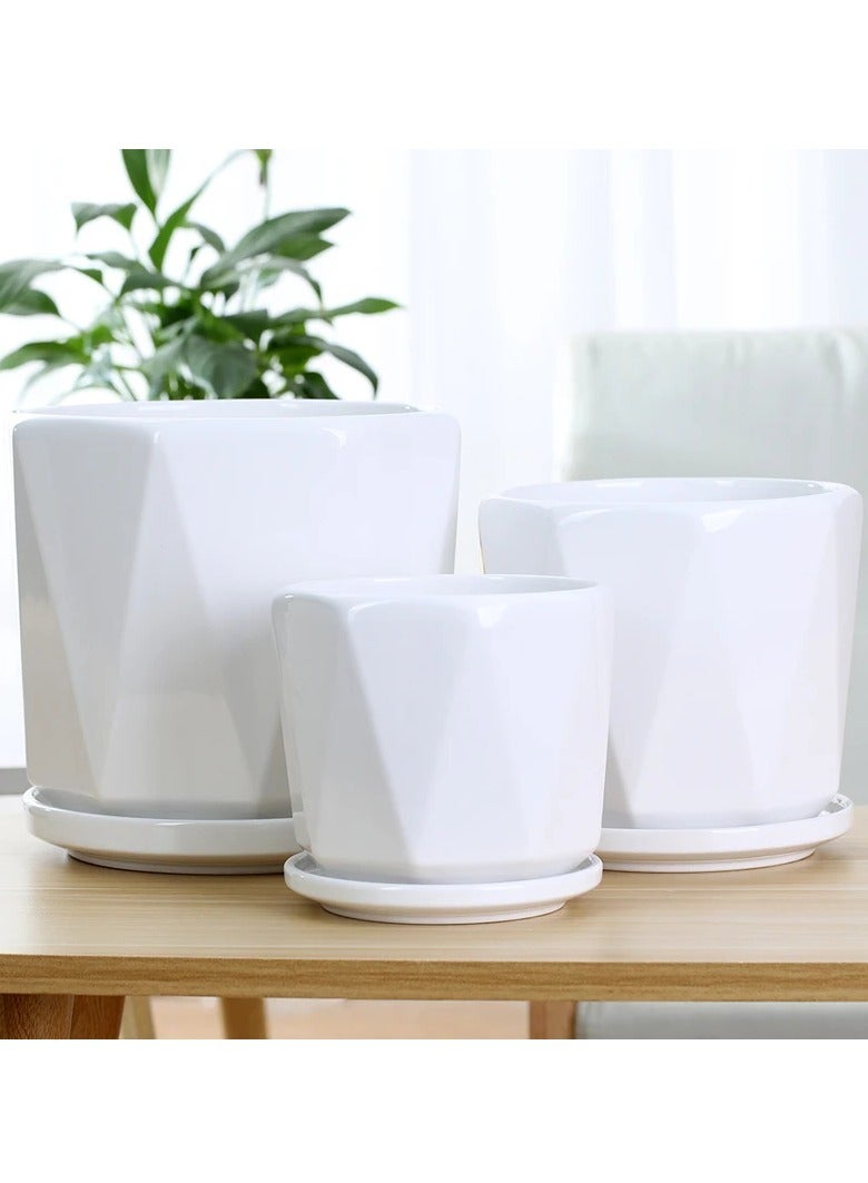 ڤسيل24 أواني زهور سيراميك مع صينية بتصميم مبتكر للنباتات العصارية والصبار والأوركيد ونباتات الحديقة - Image 2