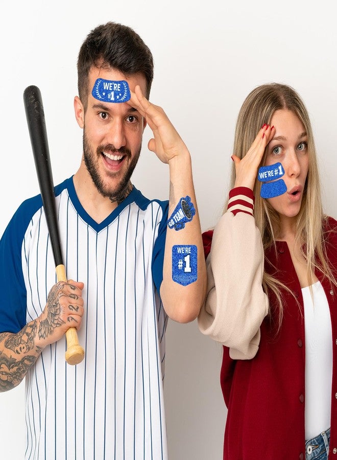 ملصقات عيون لامعة زرقاء من جاميزا، 36 قطعة ملصقات عيون لكرة القدم والبيسبول، ملصقات سوفتبول قابلة للتنفس، هدايا حفلات لمحبي اللاكروس، إكسسوارات زرقاء لأسبوع الروح الرياضية (لامعة) - Image 4