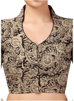 Studio Shringaar Studio Shringaar Women's Kalamkari Printed with Elbow Length Sleeves Readymade Saree Blouse (Black, 44)  - Image 5