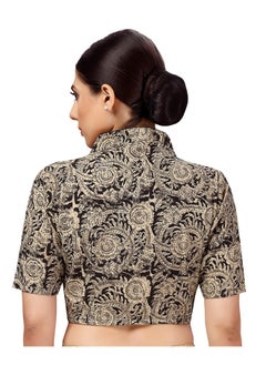 Studio Shringaar Studio Shringaar Women's Kalamkari Printed with Elbow Length Sleeves Readymade Saree Blouse (Black, 44)  - Image 2