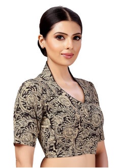 Studio Shringaar Studio Shringaar Women's Kalamkari Printed with Elbow Length Sleeves Readymade Saree Blouse (Black, 44)  - Image 4