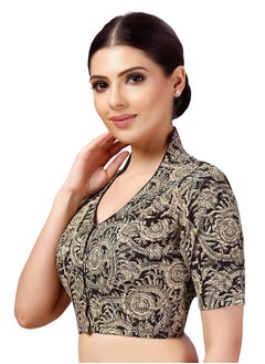 Studio Shringaar Studio Shringaar Women's Kalamkari Printed with Elbow Length Sleeves Readymade Saree Blouse (Black, 44)  - Image 3