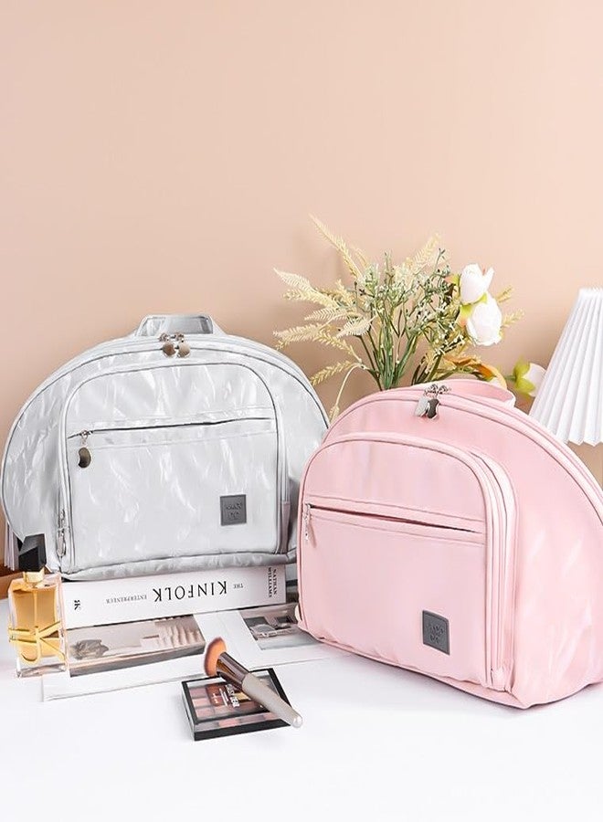 JRM Women's Large Capacity Waterproof Leather Cosmetic Bag with Handle, Wide Opening & Dividers - Travel Makeup Organizer (Large Wide Open Travel Cosmetic Bag, Off-White) - Image 2