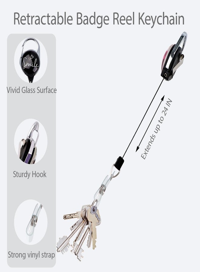 DMLSKY Heart Badge Reel Retractable ID Holder Cute Name Reel Clip Vertical ID Key Card Badge Holder for Women Nurse Teacher Preppy School Student - Image 2
