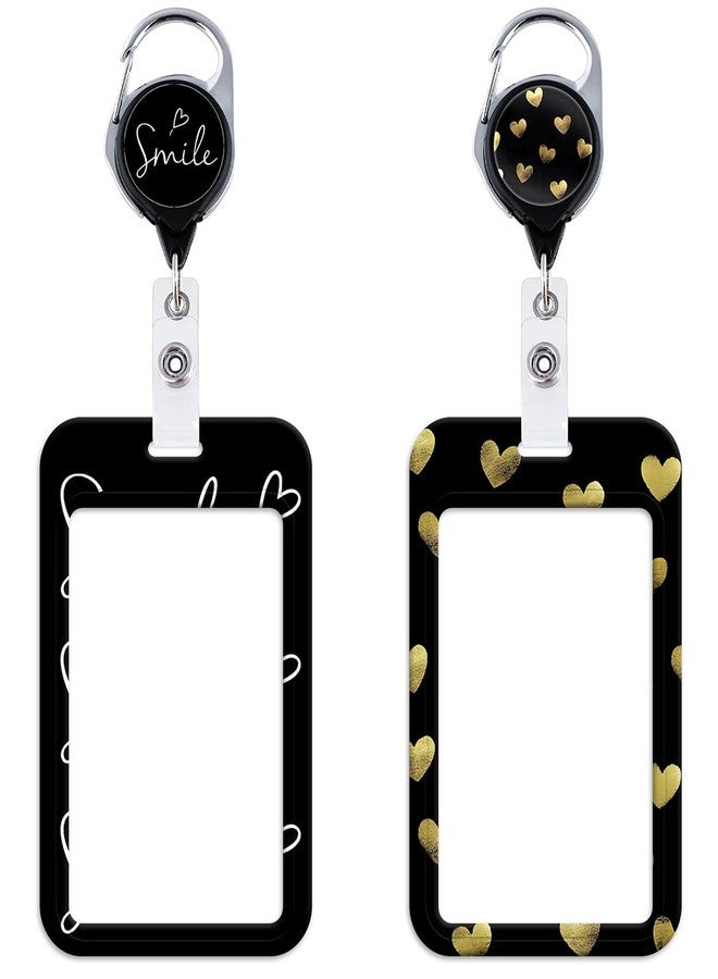 DMLSKY Heart Badge Reel Retractable ID Holder Cute Name Reel Clip Vertical ID Key Card Badge Holder for Women Nurse Teacher Preppy School Student - Image 1