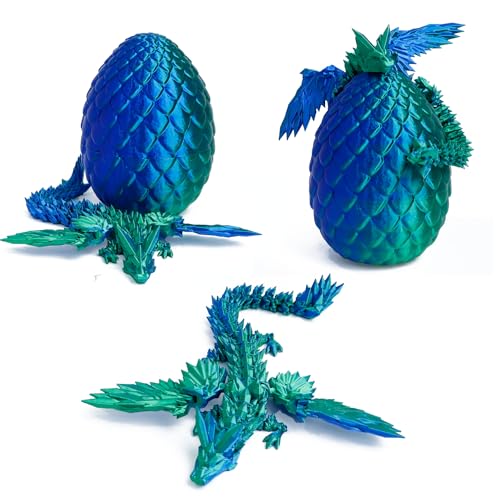 Flavery 3D Printed Flying Dragon in Egg Dino Easter Egg with 9 Winged Dragon Inside Colorful Fidget Toy Birthday Gift Flexible Desk Pet Figure Green Blue - Image 1