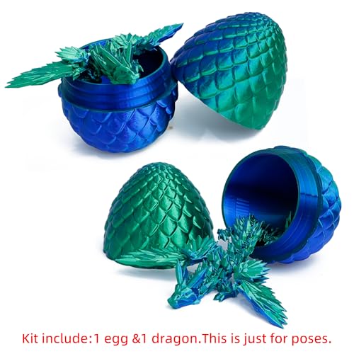 Flavery 3D Printed Flying Dragon in Egg Dino Easter Egg with 9 Winged Dragon Inside Colorful Fidget Toy Birthday Gift Flexible Desk Pet Figure Green Blue - Image 5