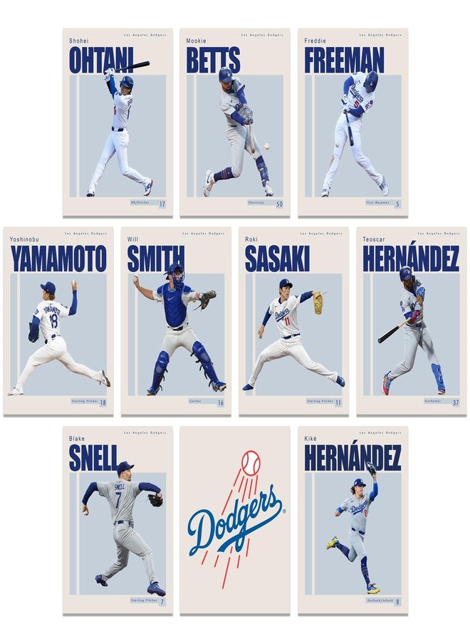 BigWig Prints Los Angeles Dodgers Player Posters, Shohei Ohtani, Yoshinobu Yamamoto, Mookie Betts, Freddie Freeman, Roki Sasaki LA Dodgers Wall Art Decor Man Cave Baseball Merch Unframed Set of 10 (11x14) - Image 1