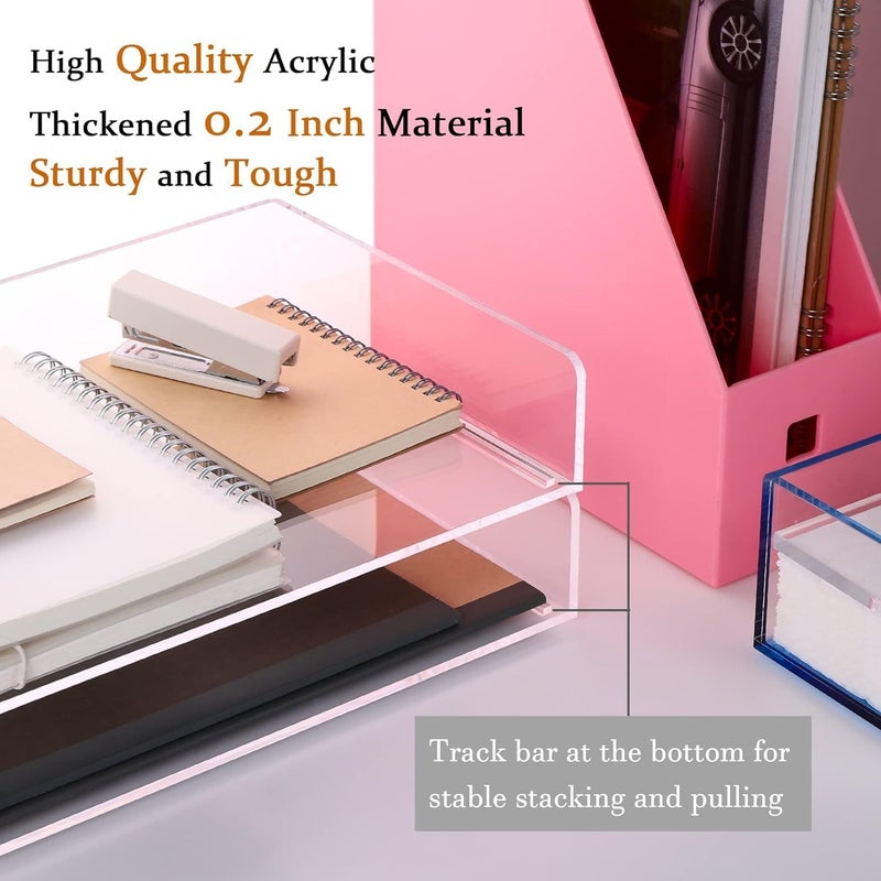 BPA® Paper Organizer Tray, Clear Acrylic Desk Organizers and Accessories, Stackable Classroom File Storage, Letter Size Workspace Office Organization- L12.4 x W8.8 x H2.6 Inch x 2 Pack 2 Tier - Image 4