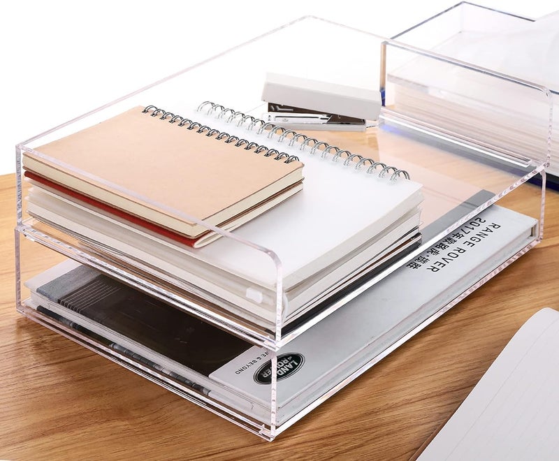 BPA® Paper Organizer Tray, Clear Acrylic Desk Organizers and Accessories, Stackable Classroom File Storage, Letter Size Workspace Office Organization- L12.4 x W8.8 x H2.6 Inch x 2 Pack 2 Tier - Image 1