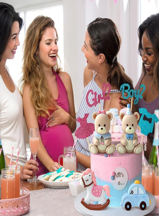 ٨ قطع من زينة كعكة الكشف عن جنس المولود - زينة كعكة على شكل دب مع زينة كعكة ولد أو بنت لحفلات الكشف عن جنس المولود وحفلات استقبال المولود وأعياد الميلاد - Image 5