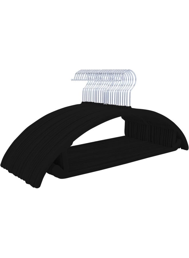 MIZGI Premium Velvet Hangers (Pack of 50) Heavyduty- Non Slip No Shoulder Bump Suit Hangers - Chrome Hooks, Space Saving Clothes Hangers, Rounded Hangers for Coat, Sweater, Jackets, Pants, Shirts (Black) - Image 1