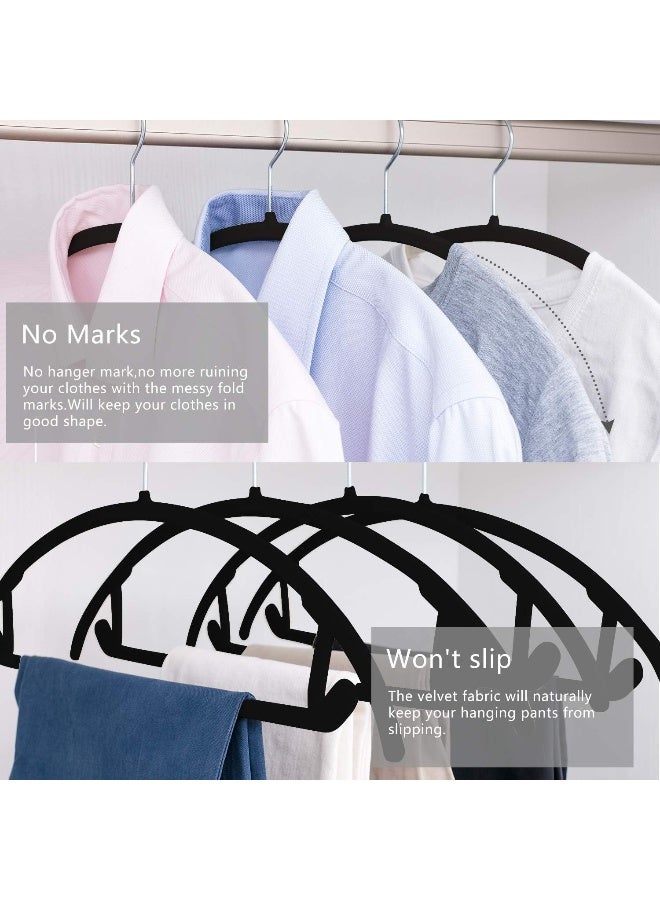 MIZGI Premium Velvet Hangers (Pack of 50) Heavyduty- Non Slip No Shoulder Bump Suit Hangers - Chrome Hooks, Space Saving Clothes Hangers, Rounded Hangers for Coat, Sweater, Jackets, Pants, Shirts (Black) - Image 5
