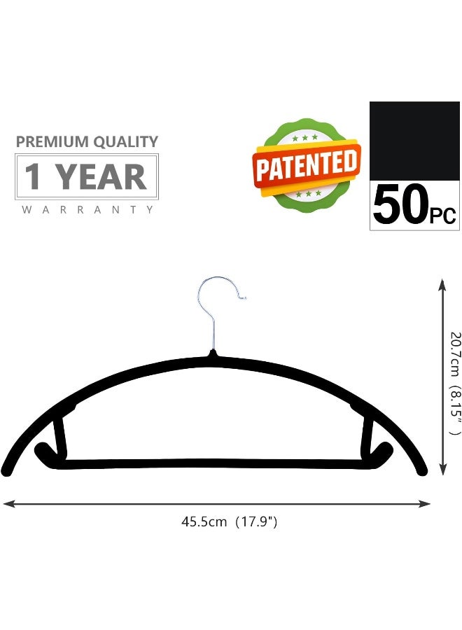 MIZGI Premium Velvet Hangers (Pack of 50) Heavyduty- Non Slip No Shoulder Bump Suit Hangers - Chrome Hooks, Space Saving Clothes Hangers, Rounded Hangers for Coat, Sweater, Jackets, Pants, Shirts (Black) - Image 2