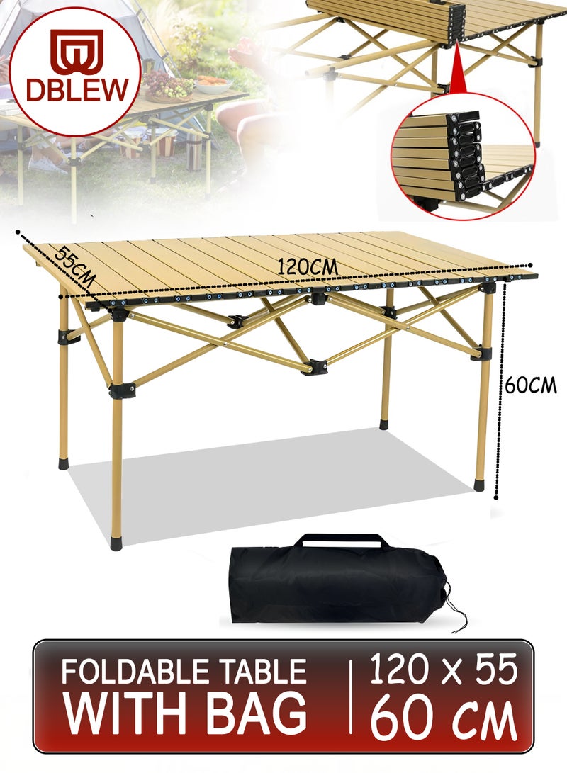 دي بلو طاولة تخييم قابلة للطي خارجية 120×55×60 سم – سبائك الألومنيوم مقاومة للماء والحرارة والبقع مع سطح علوي قابل للفك بلمسة نهائية معدنية، تصميم إطار X معزز، تركيب سريع وحقيبة حمل مرفقة – مثالية للنزهات والشواء والصيد والاستخدام الداخلي - Image 1