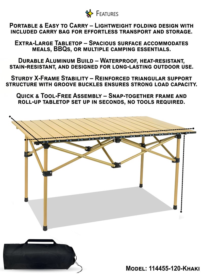 دي بلو طاولة تخييم قابلة للطي خارجية 120×55×60 سم – سبائك الألومنيوم مقاومة للماء والحرارة والبقع مع سطح علوي قابل للفك بلمسة نهائية معدنية، تصميم إطار X معزز، تركيب سريع وحقيبة حمل مرفقة – مثالية للنزهات والشواء والصيد والاستخدام الداخلي - Image 2