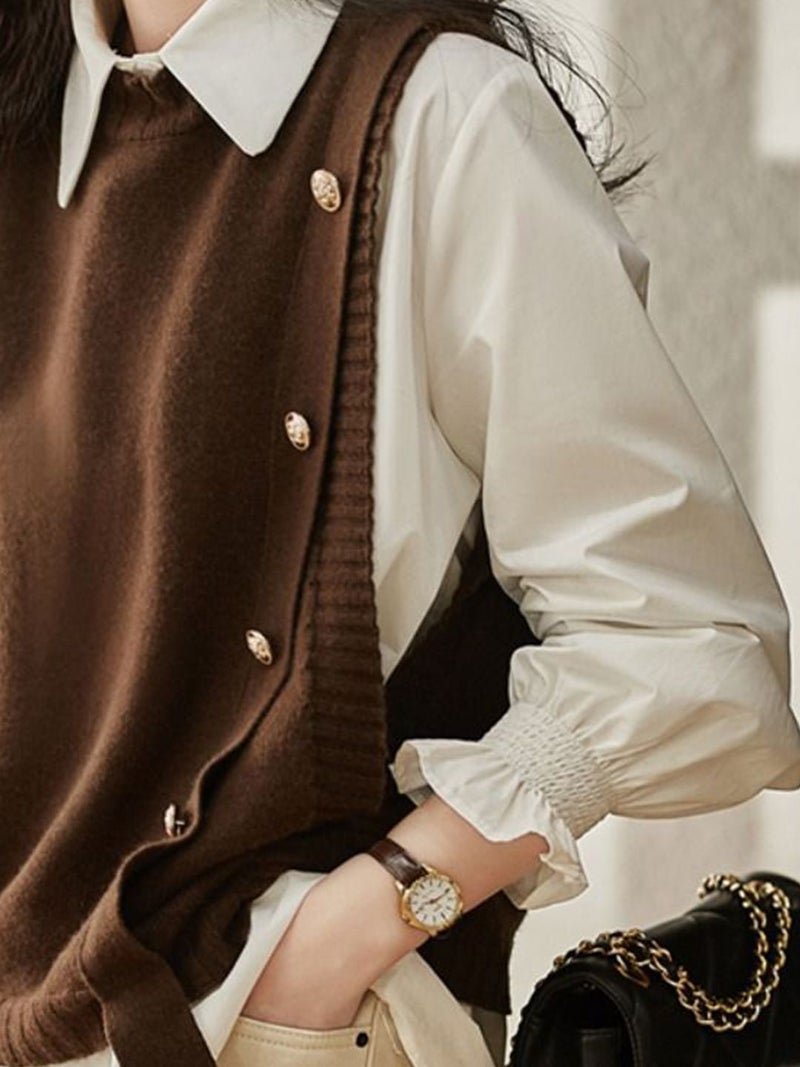 YUNIQEE سترة بدون أكمام بنية ذات ياقة دائرية - Image 2