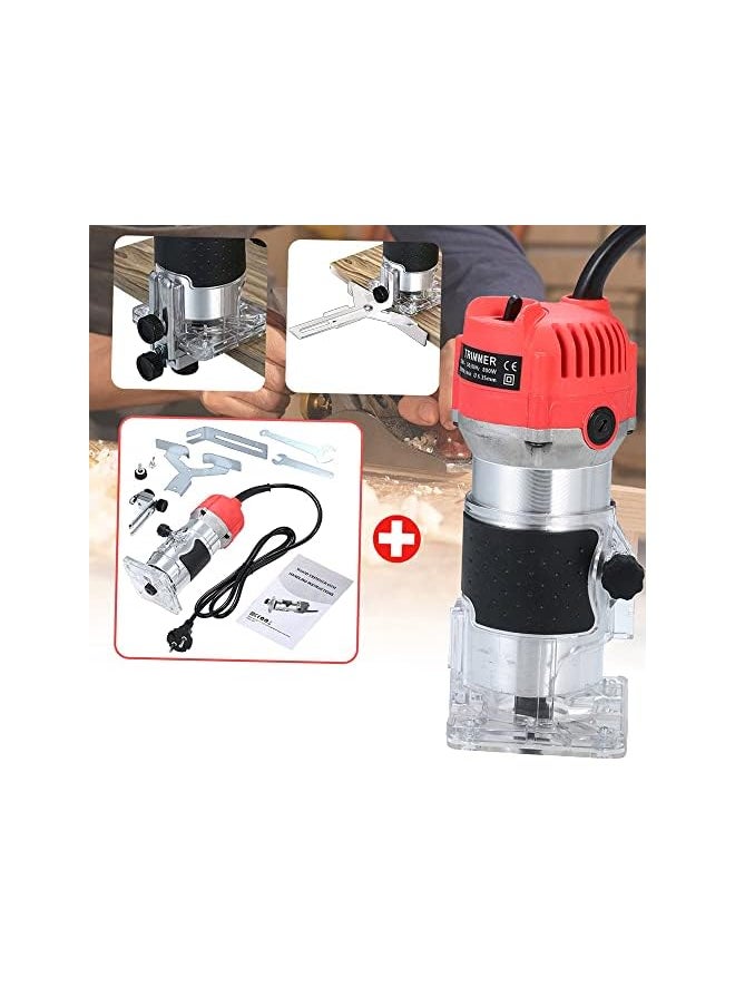 Generic - 220V 800W Trimming Machine 30000R Min With Transparent Base Edge Guide Wood Laminate Electric Trimmer Compact Palm Router Corded For Woodworking Trimming Slotting Notching Aluminum Red Eu - Image 1