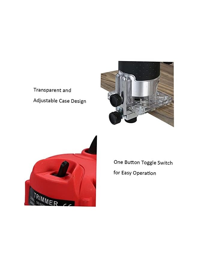 Generic - 220V 800W Trimming Machine 30000R Min With Transparent Base Edge Guide Wood Laminate Electric Trimmer Compact Palm Router Corded For Woodworking Trimming Slotting Notching Aluminum Red Eu - Image 1