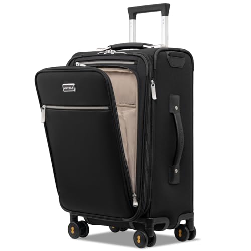 LEVEL8 Carry On Luggage with Compartment, 20 Inch Softside Expandable Travel Rolling Suitcase with Spinner Wheels, Tsa Locks, Men and Women, Black - Image 1
