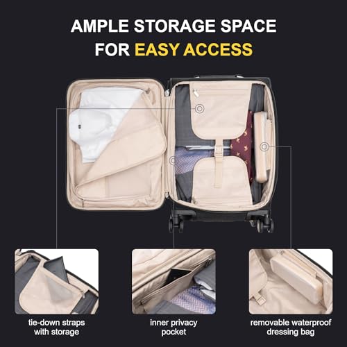 LEVEL8 Carry On Luggage with Compartment, 20 Inch Softside Expandable Travel Rolling Suitcase with Spinner Wheels, Tsa Locks, Men and Women, Black - Image 4