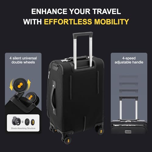 LEVEL8 Carry On Luggage with Compartment, 20 Inch Softside Expandable Travel Rolling Suitcase with Spinner Wheels, Tsa Locks, Men and Women, Black - Image 5