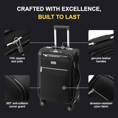 LEVEL8 Carry On Luggage with Compartment, 20 Inch Softside Expandable Travel Rolling Suitcase with Spinner Wheels, Tsa Locks, Men and Women, Black - Image 3