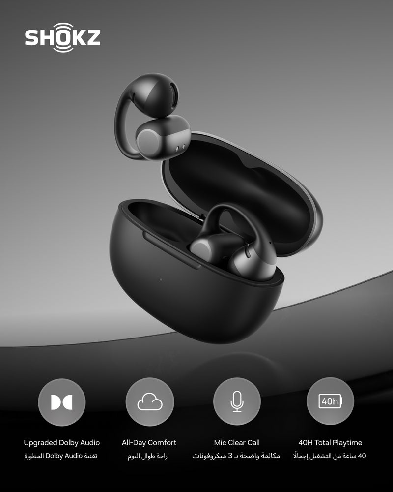 SHOKZ OpenDots 2 Open Ear Headphones - Premium Dolby Audio, 40 hrs Playtime, Bluetooth 6.1, IP57, Black - Image 1