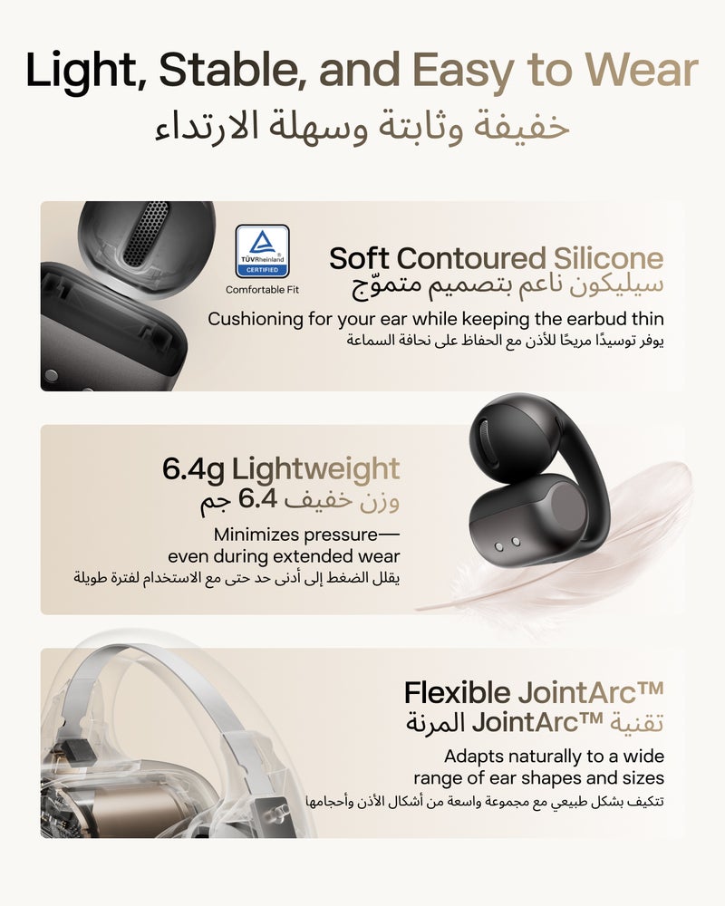 SHOKZ OpenDots 2 Open Ear Headphones - Premium Dolby Audio, 40 hrs Playtime, Bluetooth 6.1, IP57, Black - Image 5