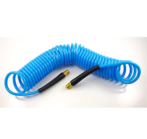 DYNAMIC POWER 25 Feet PU Recoil Air Hose With 1/4" MNPT Swivel Ends And Bend Restrictor Fittings (120 PSI) - Image 1