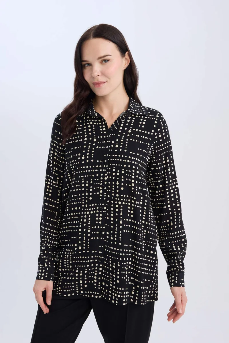 ديفاكتو Loose Fit Shirt Collar Long Sleeve Tunic