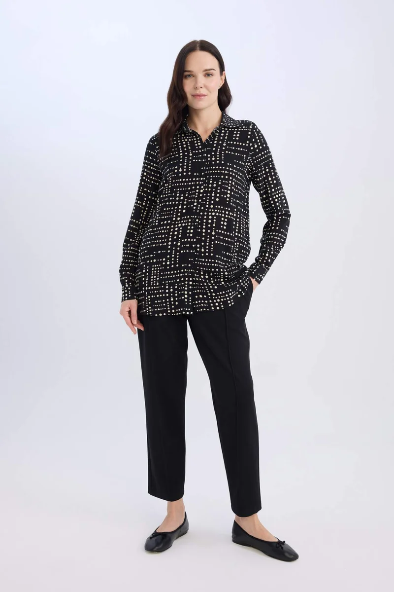 ديفاكتو Loose Fit Shirt Collar Long Sleeve Tunic