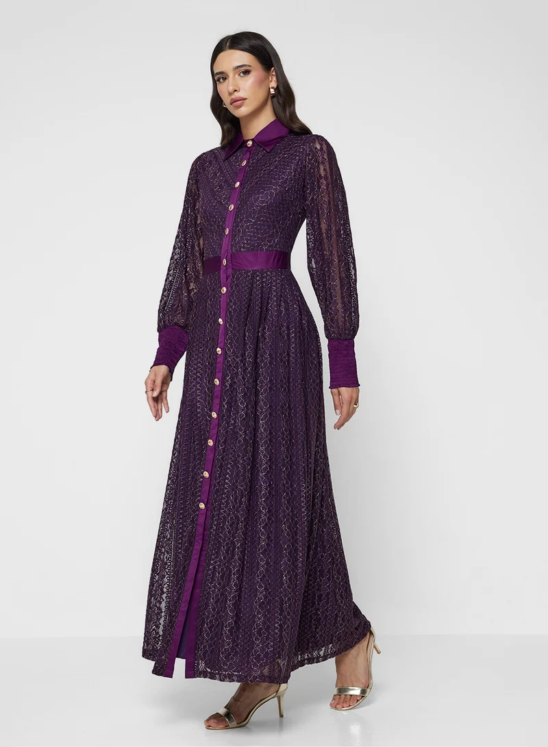 جولدن ابل Collared Long Sleeve Maxi Dress