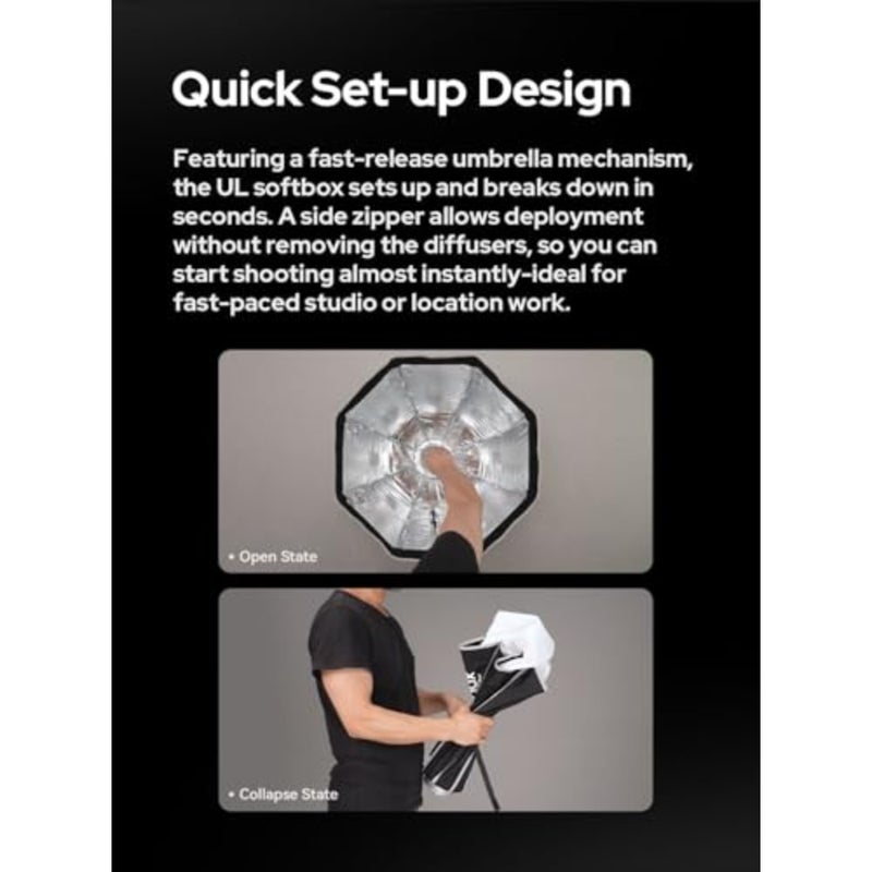 UL-Octa Quick Release Octa Softbox, Bowens Mount Softbox with Honeycomb Grid and Diffuser Plate for Portrait, Beauty and Studio Photography - Image 5