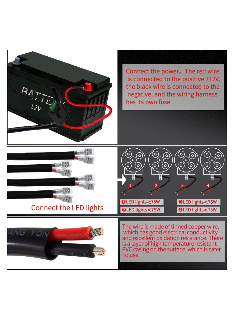 Toby's LED Work Lights Bar Remote Wiring Harness Kit 12V 40A LED Lights Remote Wiring Harness Switch Relay 16AWG Core Cable Harness 2 Leads fit for Car Fog Lights Work Driving Lights - Image 5